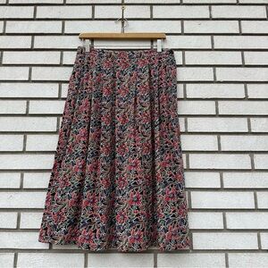 Vintage Essentials by Worthington Floral Midi Skirt Elastic Waist Pockets Cotton